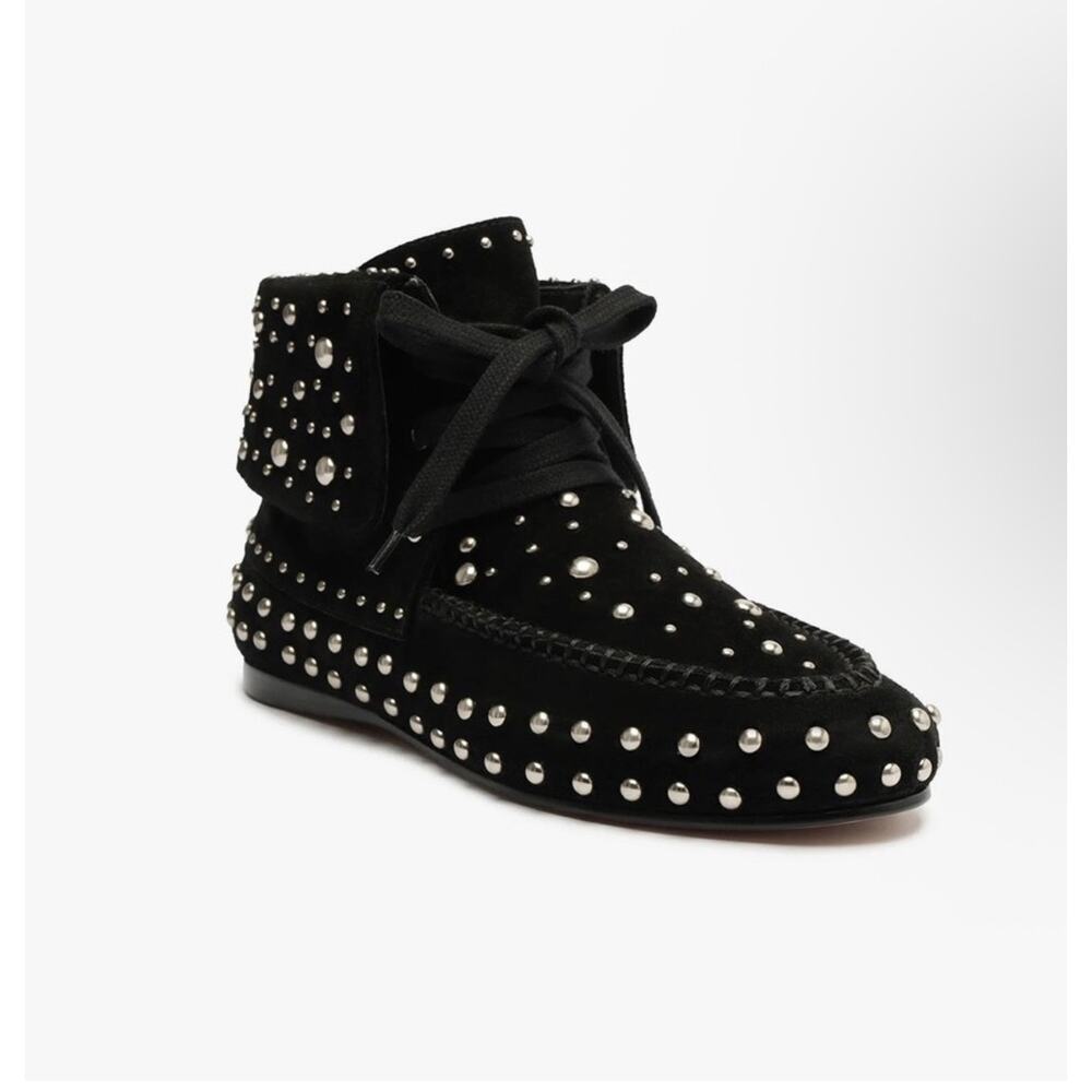 Schutz Evie Suede Studded Moccasin Boots Women's Black Size 7 B